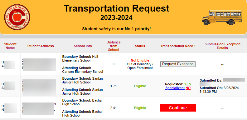 A screen shot of a school safety requestDescription automatically generated